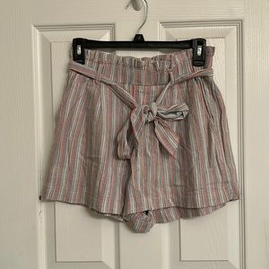 American Eagle Pink Gray Stripe Shorts Adjustable Tie Waist Cotton-Blend Small